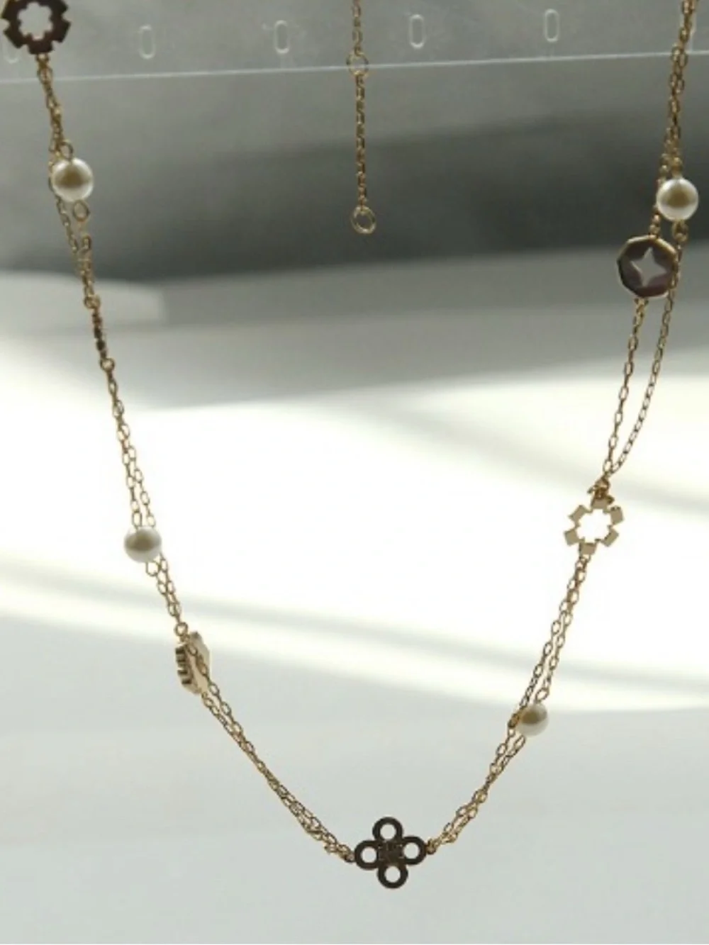 Tory Burch Gold Tone Multi-Station Floral & Pearl Necklace